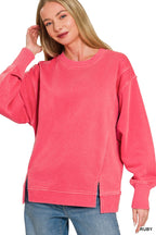 Ruby pigment-dyed crew neck sweatshirt with ribbed cuffs and straight hem