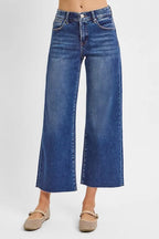 Dreamkue-Risen Women's Wide Leg Cropped Jeans High Rise Stretch Denim Pants Casual Style