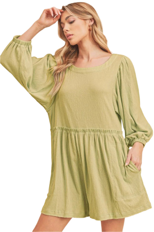 Aemi + Co Frill Round Neck Long Sleeve Romper with Pockets
