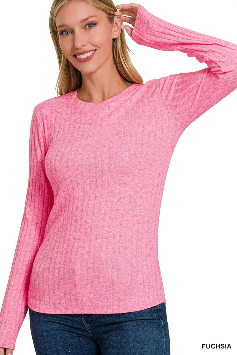 Zenana Pink Ribbed Long Sleeve T-Shirt – Stretch Fit & Style
