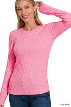 Zenana Pink Ribbed Long Sleeve T-Shirt – Stretch Fit & Style