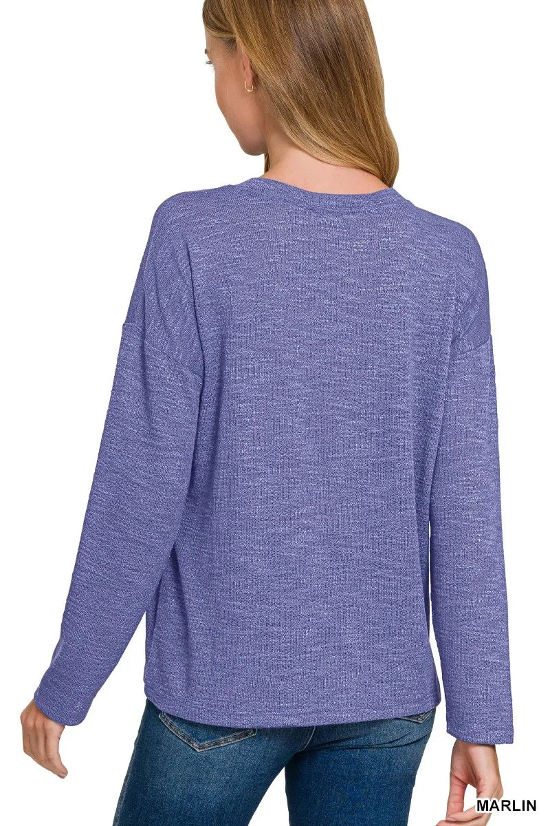 Zenana Heather Purple Long Sleeve T-Shirt – Soft, Relaxed Everyday Style
