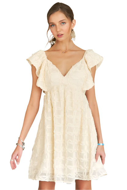 ADORA Tie Back V-Neck Ruffle Sleeve Dress