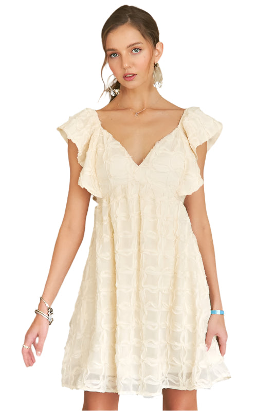 ADORA Tie Back V-Neck Ruffle Sleeve Dress