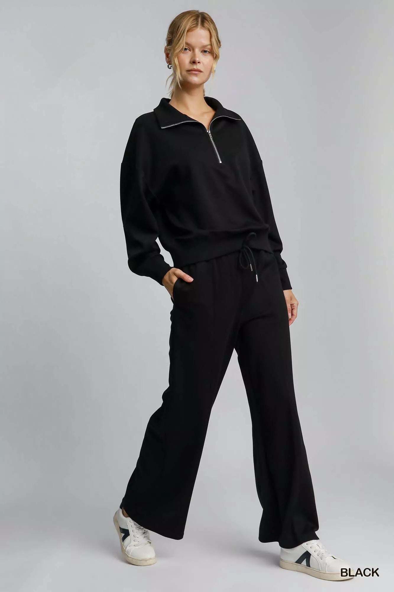 Umgee Half Zip Drop Shoulder Sweatshirt – Casual Chic Everyday Comfort