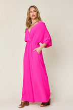Surplice Wide Leg Jumpsuit with Pockets – Flattering, Chic & Comfy