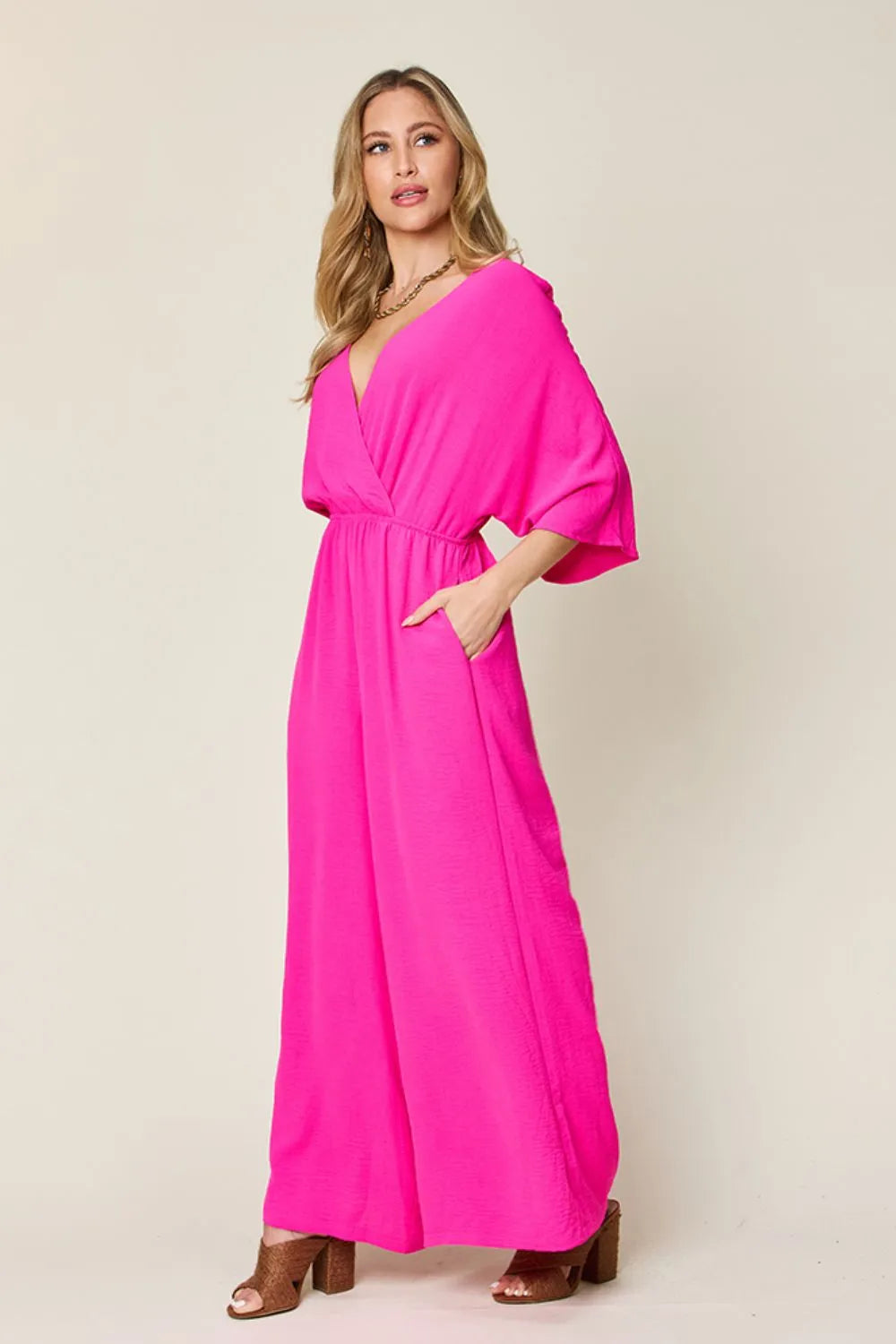 Surplice Wide Leg Jumpsuit with Pockets – Flattering, Chic & Comfy