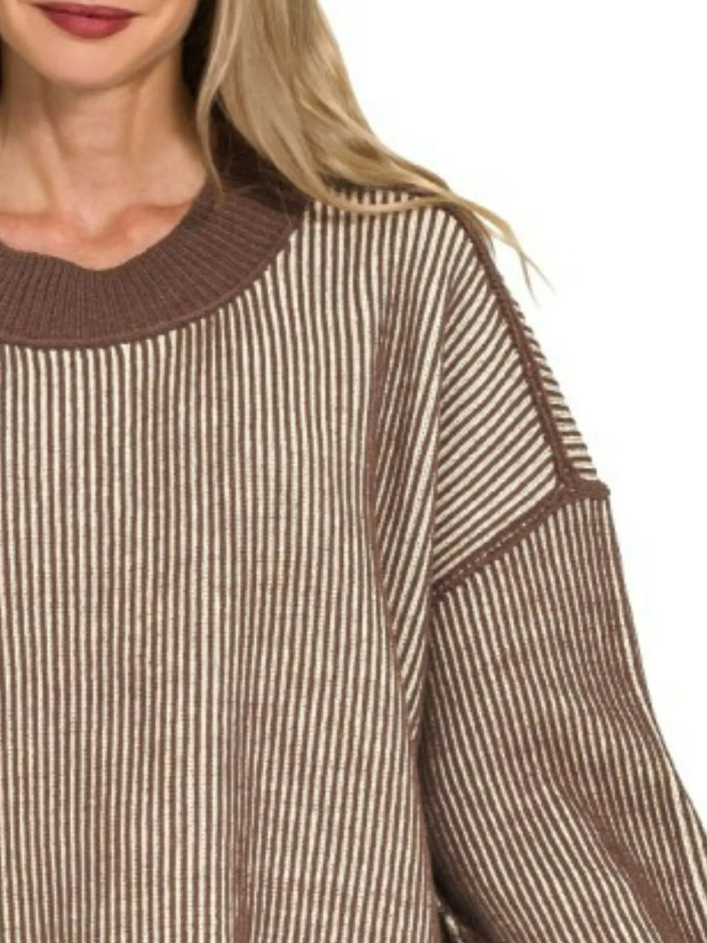 Exposed Seam Two Tone Ribbed Sweater – Trendy Winter Knitwear