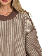 Exposed Seam Two Tone Ribbed Sweater – Trendy Winter Knitwear