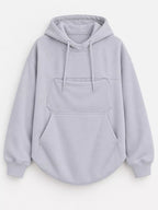 Light gray cat pouch drawstring hoodie with kangaroo pocket and hood, flat lay