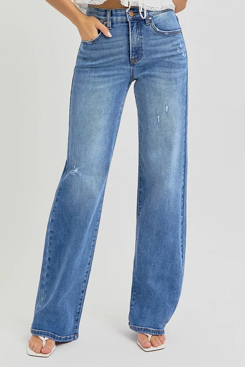 Dreamkue-Risen Women's High Rise Wide Leg Jeans with Tummy Control & Elastic Waistband