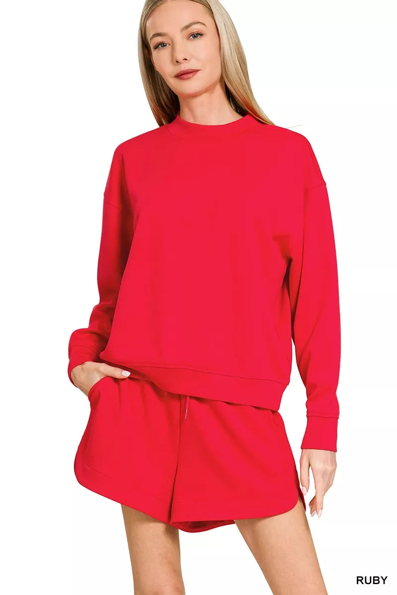 Zenana Scuba Sweatshirt & Shorts Set – Sporty Chic Lounge Look