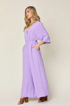 Surplice Wide Leg Jumpsuit with Pockets – Flattering, Chic & Comfy
