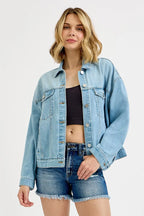 Oversized Light Wash Denim Jacket – Trendy Boyfriend Fit Layering Piece