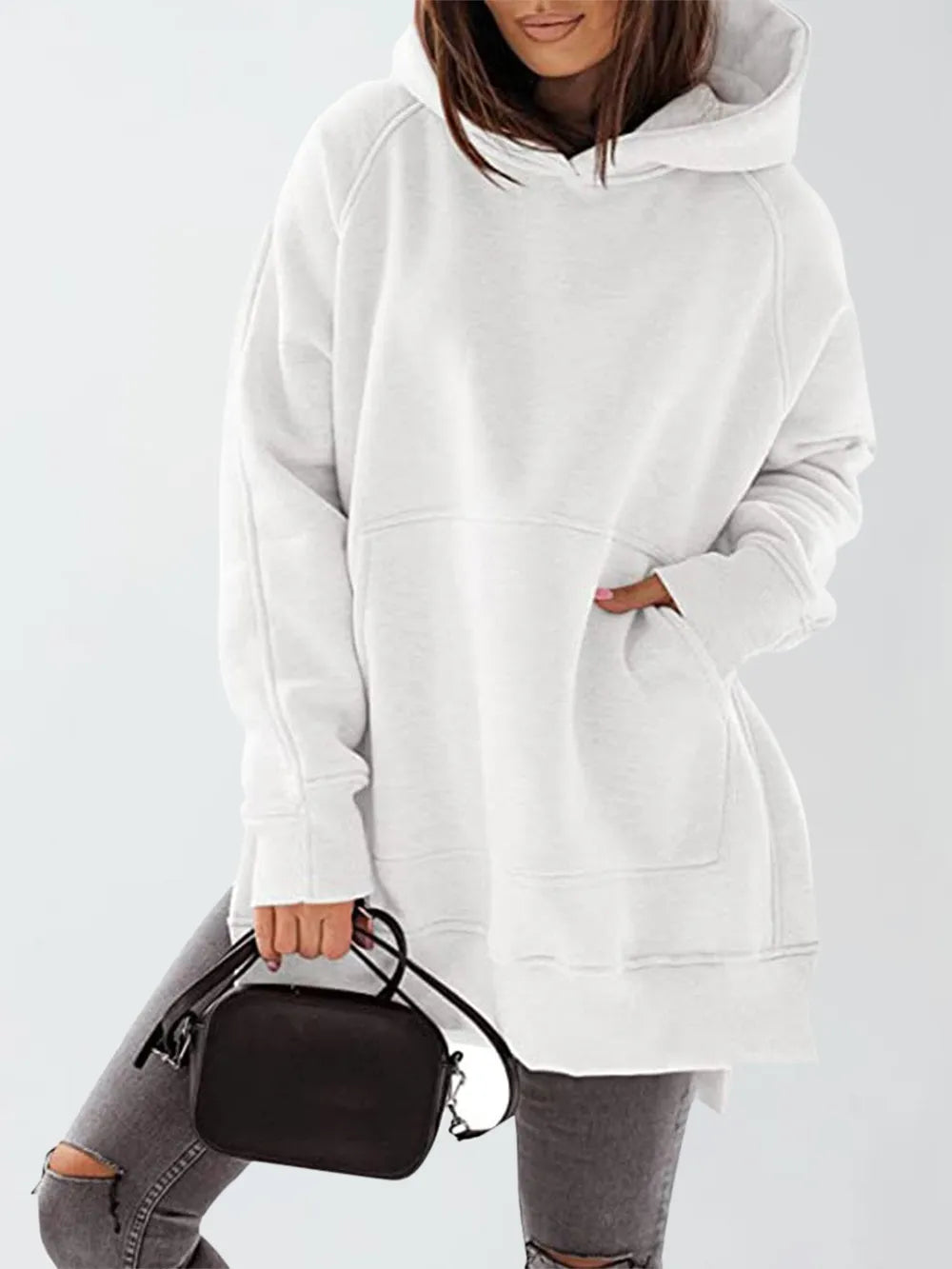 Slit Pocketed Raglan Sleeve Hoodie – Cozy, Casual & Versatile