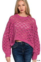 Oversized Cropped Crochet Knit Sweater Trendy & Boho Layering Piece