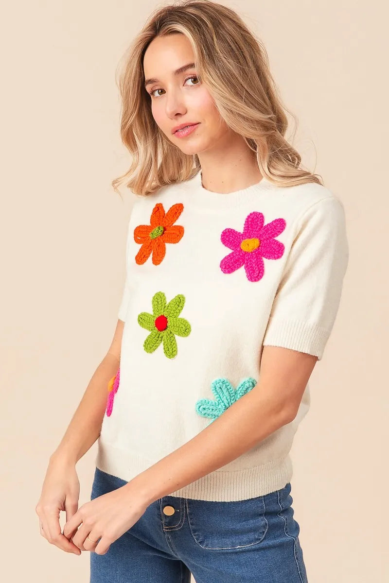 Embroidered Daisy Pullover Sweater – Cheerful, Soft & Feminine