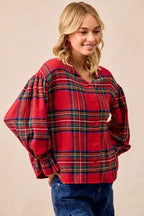 BiBi Christmas Plaid V-Neck Flounce Sleeve Jacket