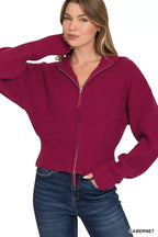 Zenana Ribbed Collared Zip Up Sweater – Cozy & Stylish Cardigan Look