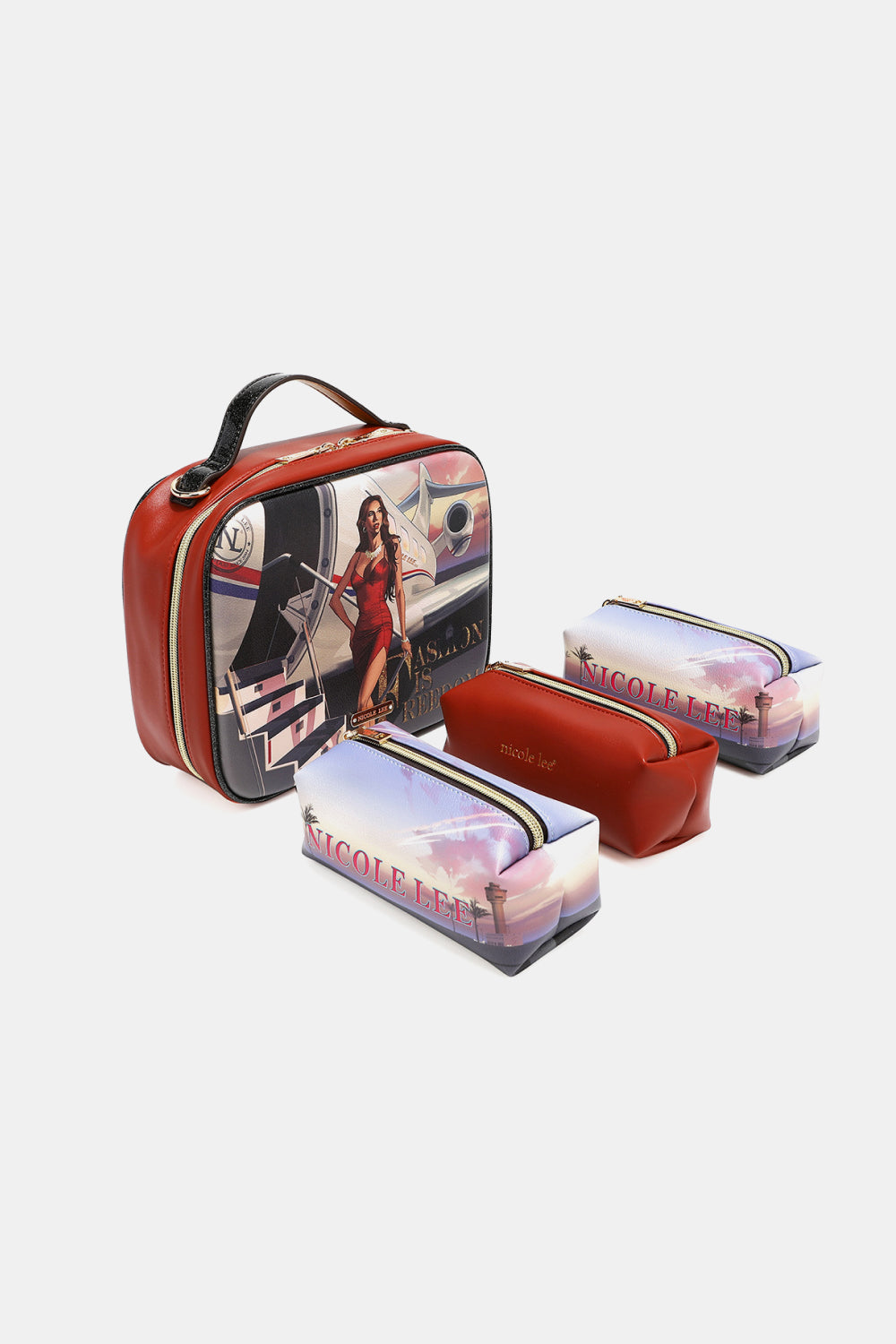 Nicole Lee Printed Handbag – Pebbled & Patent Leather with 3 Pouches
