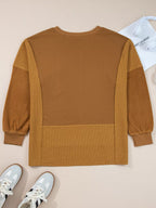 Oversized Textured Split Neck High Low Sweatshirt – Casual & Cozy
