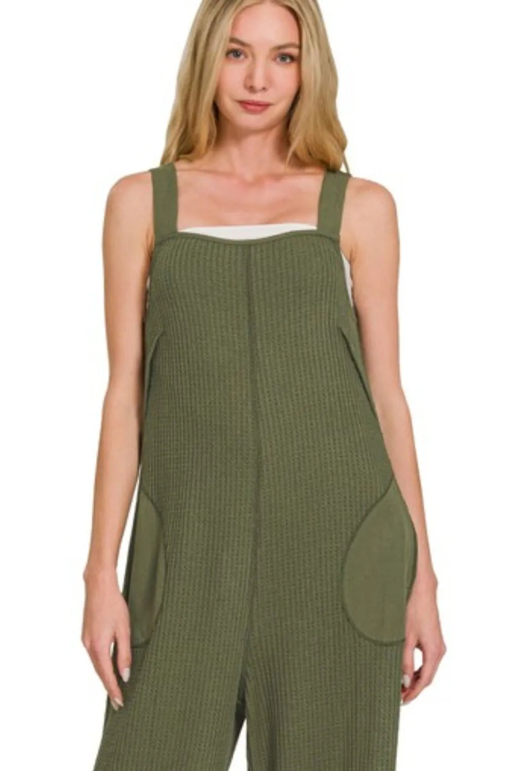 Waffle Knit Wide Leg Overalls – Adjustable Straps & Relaxed Fit