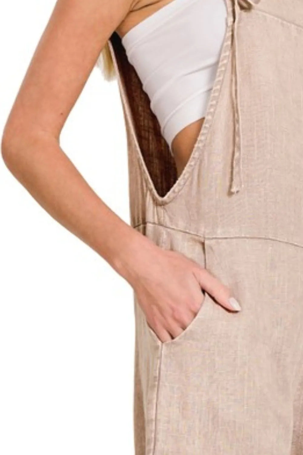 Coffee Brown Cotton Romper – Vintage Wash, Pockets & Adjustable Straps