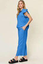 Ruffle Sleeve Top & Wide-Leg Pants Set – Chic, Comfy & Effortless