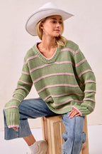 BiBi Striped Long Sleeve Sweater – Classic Cozy Everyday Style