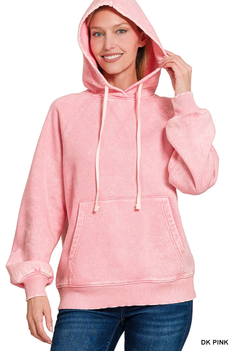 Acid Wash Fleece Hoodie with Kangaroo Pocket – Cozy & Stylish