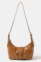 Fame Faux Leather Shoulder Bag Studded Trim Chic Edgy Style