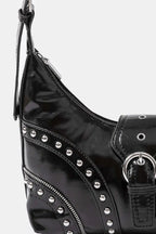 Fame Faux Leather Shoulder Bag with Studded Trim – Chic & Edgy