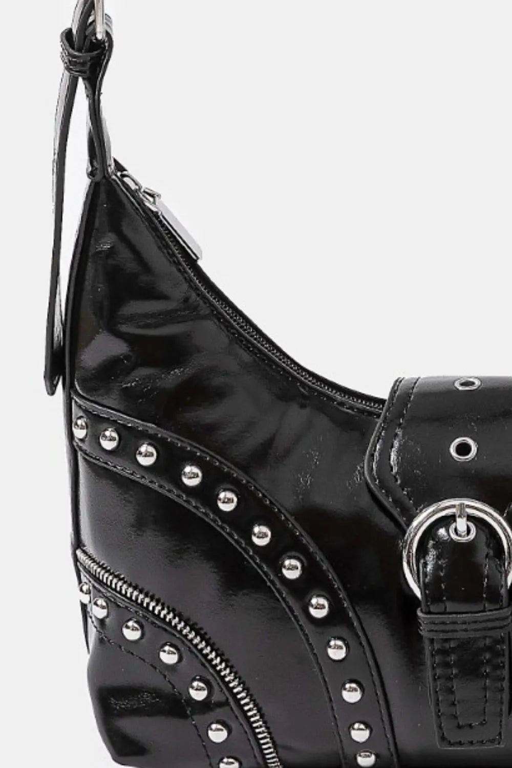 Fame Faux Leather Shoulder Bag with Studded Trim – Chic & Edgy