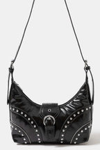 Fame Faux Leather Shoulder Bag with Studded Trim – Chic & Edgy