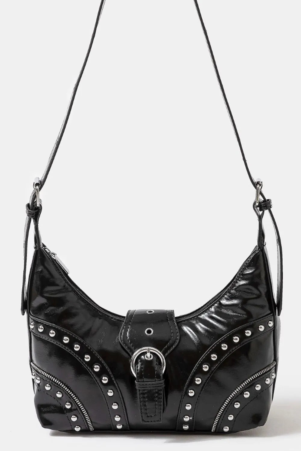 Fame Faux Leather Shoulder Bag with Studded Trim – Chic & Edgy