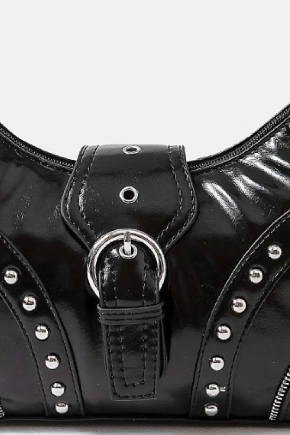 Fame Faux Leather Shoulder Bag with Studded Trim – Chic & Edgy