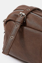 Fame Rustic Rectangular Handbag Multi-Grommet Belt Strap Detail