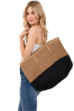 Fame Straw Braided Beach Tote Bag