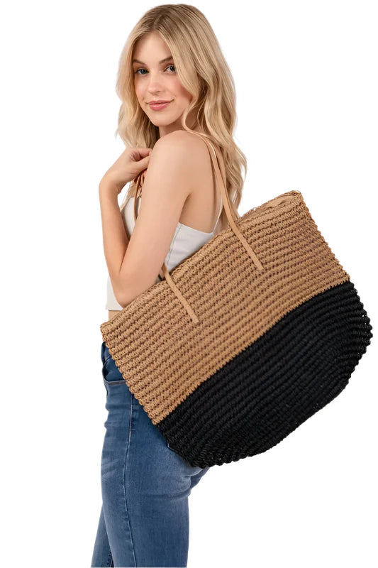 Fame Straw Braided Beach Tote Bag