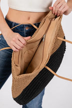 Fame Straw Braided Beach Tote Bag