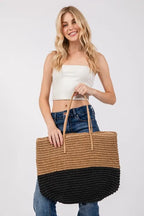 Fame Straw Braided Beach Tote Bag