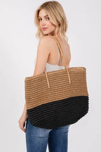 Fame Straw Braided Beach Tote Bag