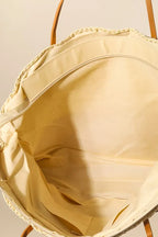 Fame Straw Braided Beach Tote Bag
