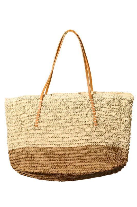Fame Straw Braided Beach Tote Bag