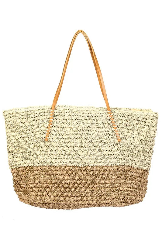 Fame Straw Braided Beach Tote Bag