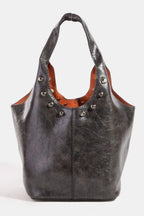 Fame Weathered Faux Leather Bucket Bag with Studs Edgy Stylish Carryall