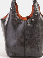 Fame Weathered Faux Leather Bucket Bag with Studs Edgy Stylish Carryall