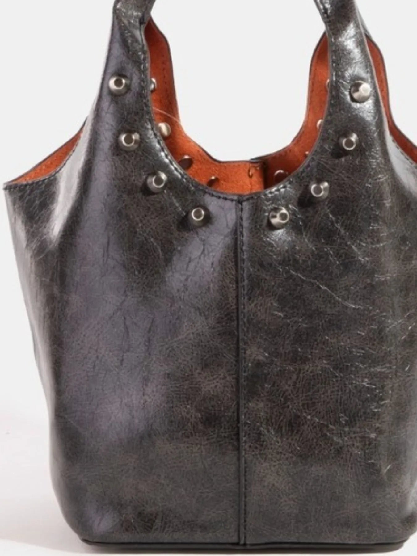 Fame Weathered Faux Leather Bucket Bag with Studs Edgy Stylish Carryall