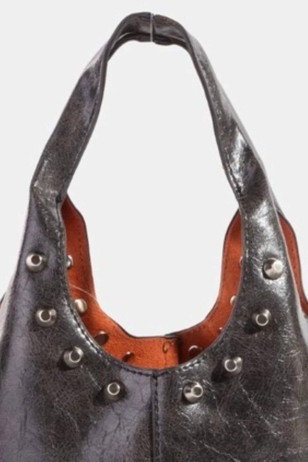 Fame Weathered Faux Leather Bucket Bag with Studs Edgy Stylish Carryall