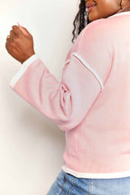 Contrast Detail Knit Pullover with Boat Neck Dropped Shoulders